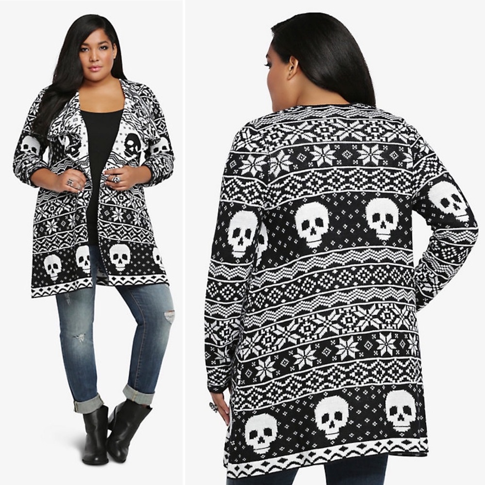 torrid Black and White Skull Fair Isle Cardigan Sweater